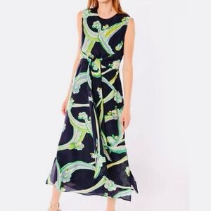 Sz 6 / 36 Anthropologie Vilagallo Tamara Brisbane Dress Navy Blue & Green